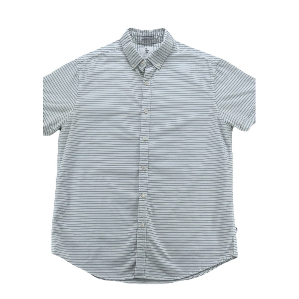 Denim & Flower Mens Blue Striped Short Sleeve Button Up Size Medium